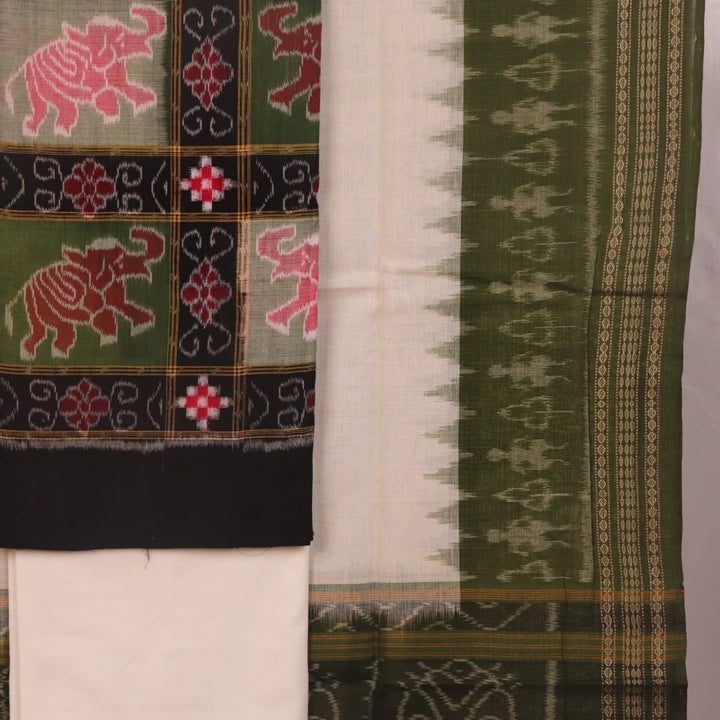 Detail of green and black Pasapalli Sambalpuri cotton dress material blouse piece.