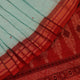 Full view of a handloom green and rust Bomkai cotton saree with butta pattern.