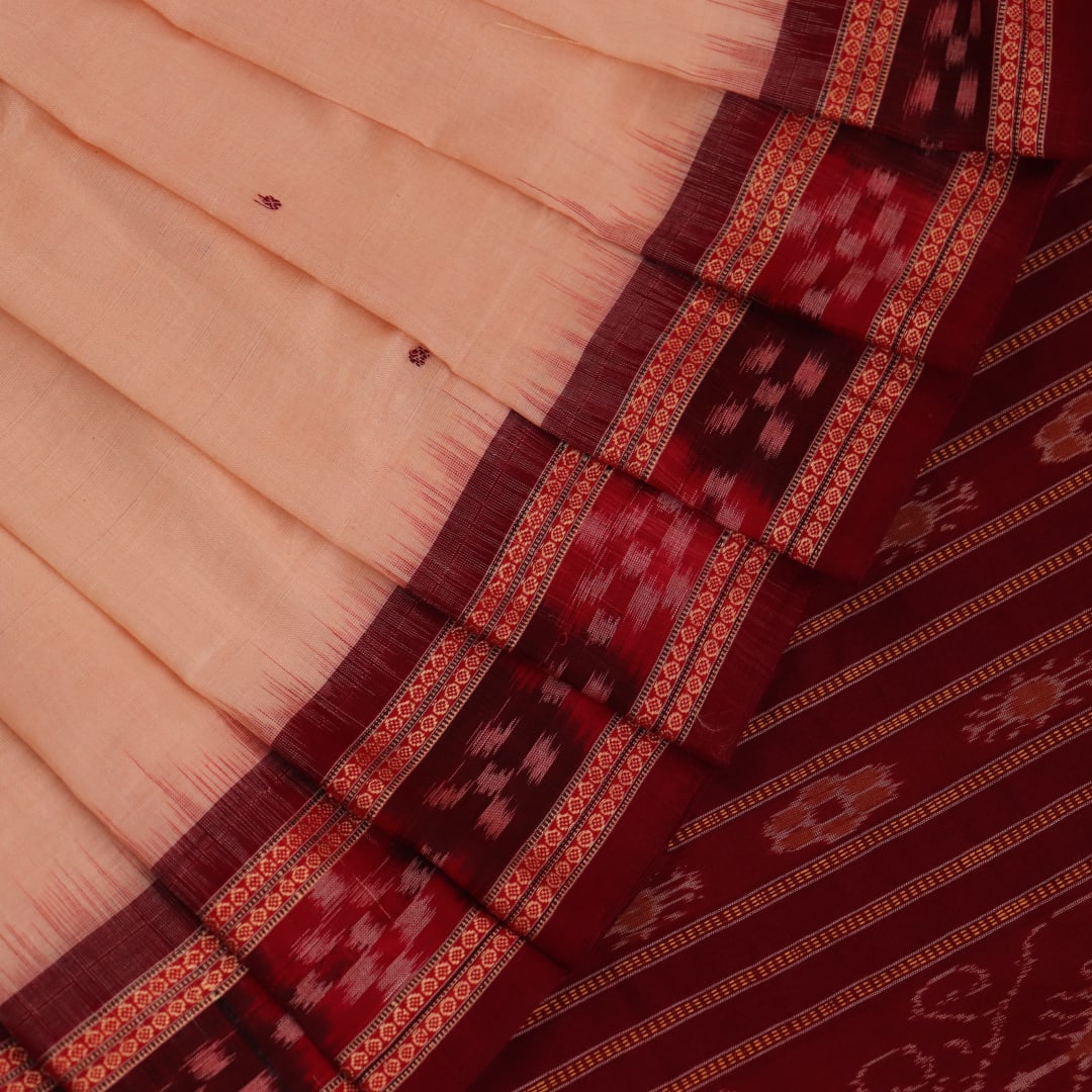 Handwoven Sambalpuri Saree: Off White with Maroon Butta and Medium ...