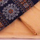 Bomkai Cotton dress material: Blue & cream blouse piece detail with matching border design.