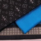 Detail of Sambalpuri black and blue silk dress material blouse piece with motifs.