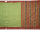 Full view of a plain green and brown Sambalpuri cotton saree.