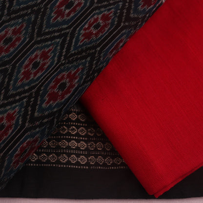 Black and red Sambalpuri cotton blouse piece with motifs.