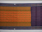 Full layout of the yellow and blue Sambalpuri cotton saree displaying the body, border, and pallu.