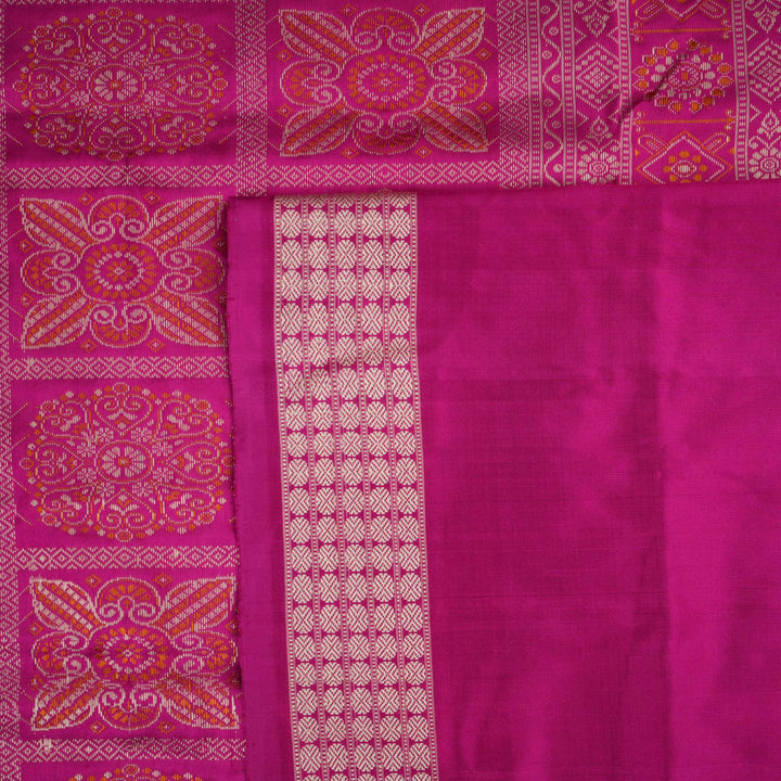 Extreme close-up of Bomkai Silk Saree fabric, highlighting its luxurious texture and handloom weave.