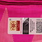 Close-up of plain peach and pink Sambalpuri silk saree fabric texture.