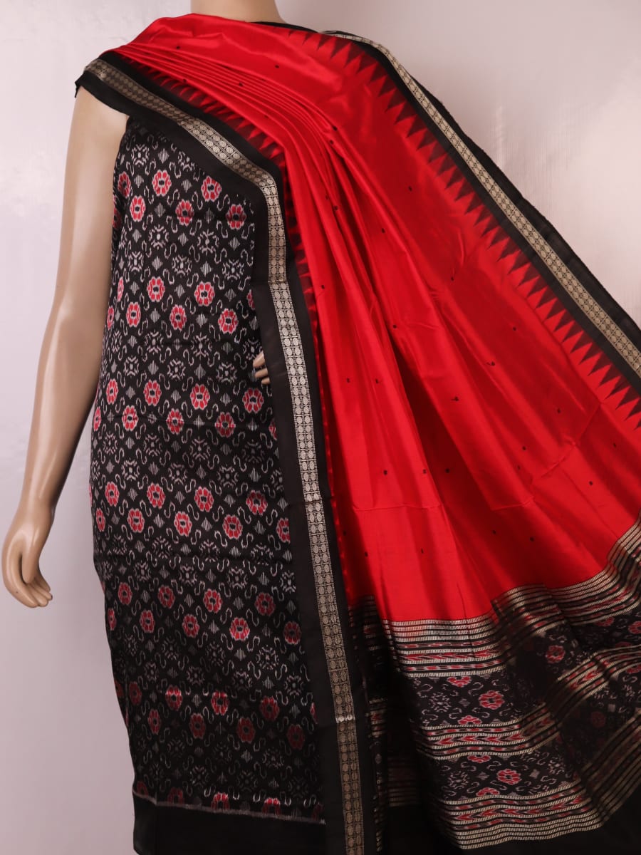 Sambalpuri Silk Blouse Piece in Black and Red with Motifs