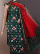 Detail of the red and green Pasapalli patterned blouse piece of the Sambalpuri cotton dress material.