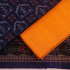 Blue and yellow Sambalpuri cotton dress material blouse piece with motifs.