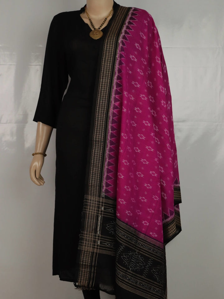 Magenta and black Sambalpuri cotton dupatta with intricate motifs