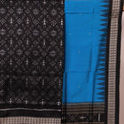 Detail of Sambalpuri black and blue silk dress material blouse piece with motifs.