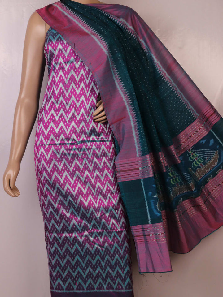 Sambalpuri silk dress material: Purple-green blouse piece with motif details.
