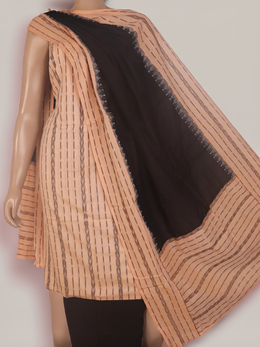 Off-white and black Sambalpuri cotton dress material blouse piece with motifs.