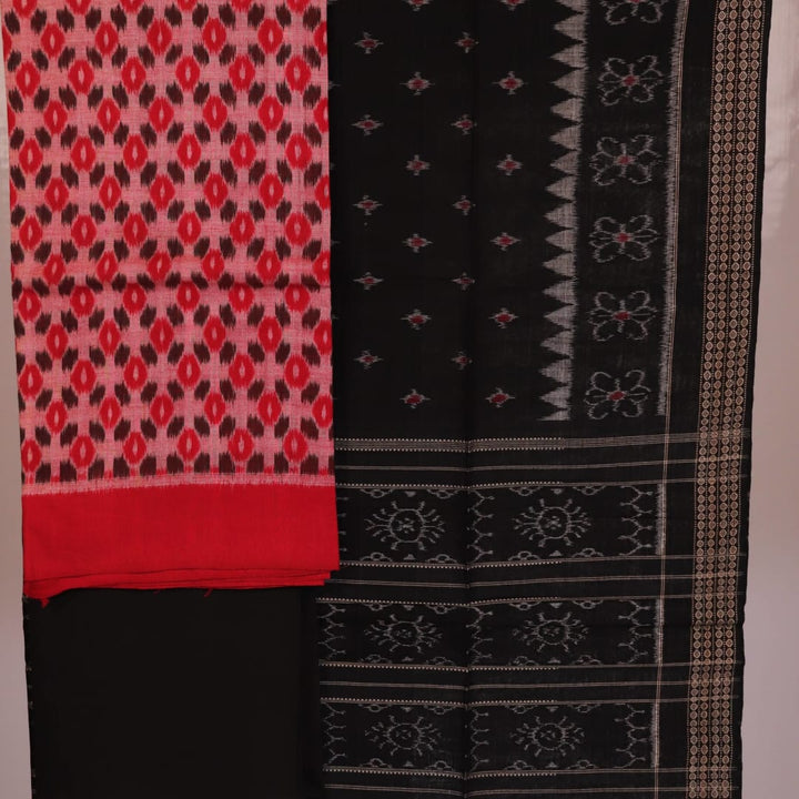 Detail of printed motifs on cotton body part of Sambalpuri multicolored dress material