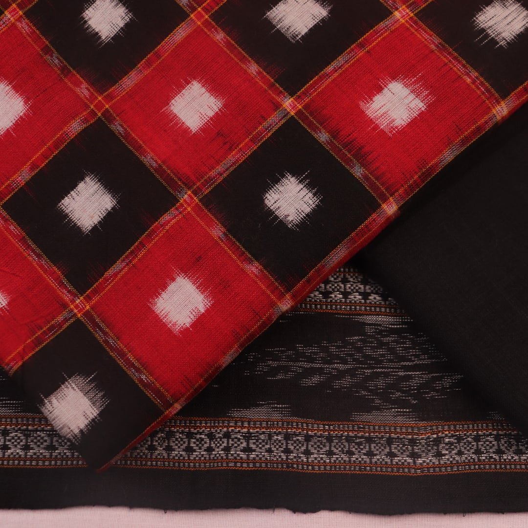 Black & red Pasapalli Sambalpuri cotton dress material blouse piece detail.