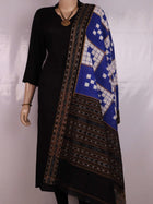 Stylishly draped Sambalpuri cotton dupatta in blue and black with intricate Pasapalli motifs