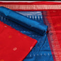 Red Butta Bomkai Silk Dress Material with Blue Border