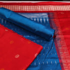 Handloom Red Bomkai Silk Dress Material with Blue border