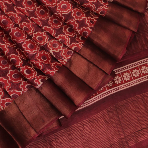Tussar Tussar Silk Saree - Maroon