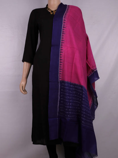 Pink and Blue Cotton Sambalpuri Dupatta elegantly draped