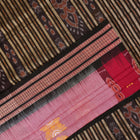 Full layout of the black and multi-color striped Sambalpuri cotton saree showing entire design
