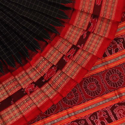Handloom Black Sambalpuri Silk Saree with Red border