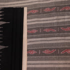 Full view of a plain black and white Sambalpuri cotton handloom saree.