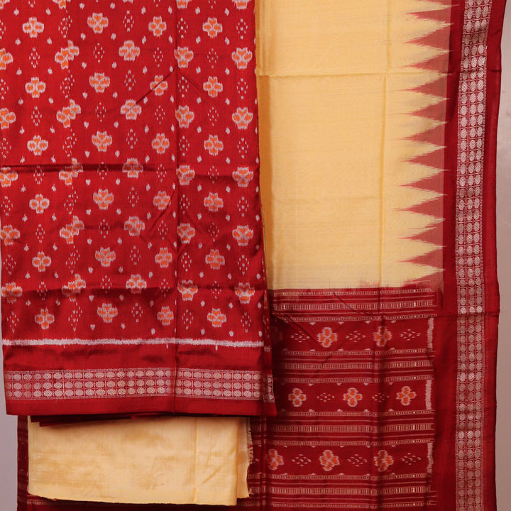 Detail of the Maroon and Off White Sambalpuri Silk Dress Material blouse piece with motifs.
