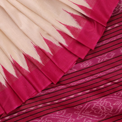 Close-up of plain white and black handloom Tussar Silk saree fabric texture.