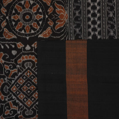 Full layout of the orange and black Sambalpuri cotton saree displaying the complete pattern and design.