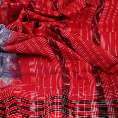 Grey and red Sambalpuri cotton dupatta styled in a draped view