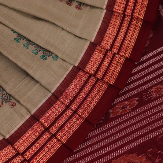 Handloom Green Bomkai Cotton Saree with Maroon border