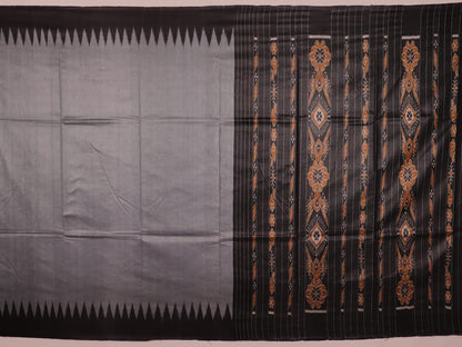 Close-up of Grey and Blue Tussar Silk Saree's Fabric Texture