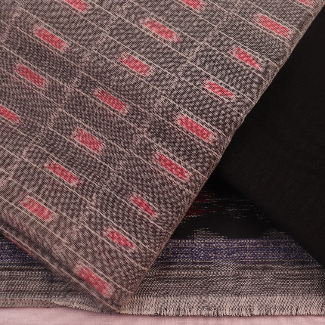 Sambalpuri cotton dress material: grey and black motif blouse piece detail.