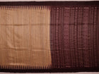 Close-up view of the textured Tussar Silk fabric of a Cream and Maroon Plain Tussar Saree
