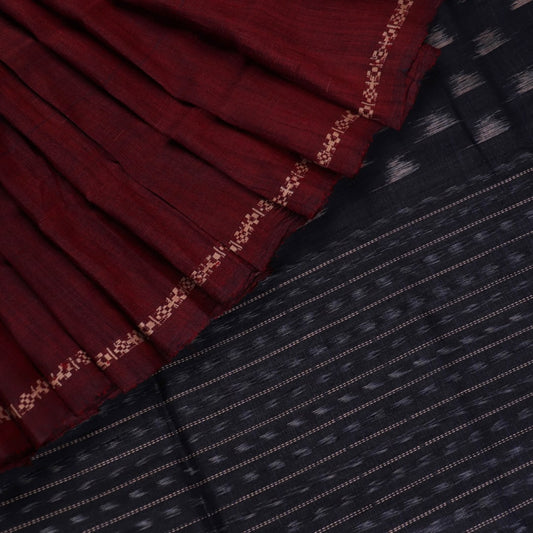 Full product view of maroon Tussar silk saree with plain pattern