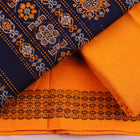 Detailed view of the matching blue and black Bomkai Cotton dress material blouse piece.