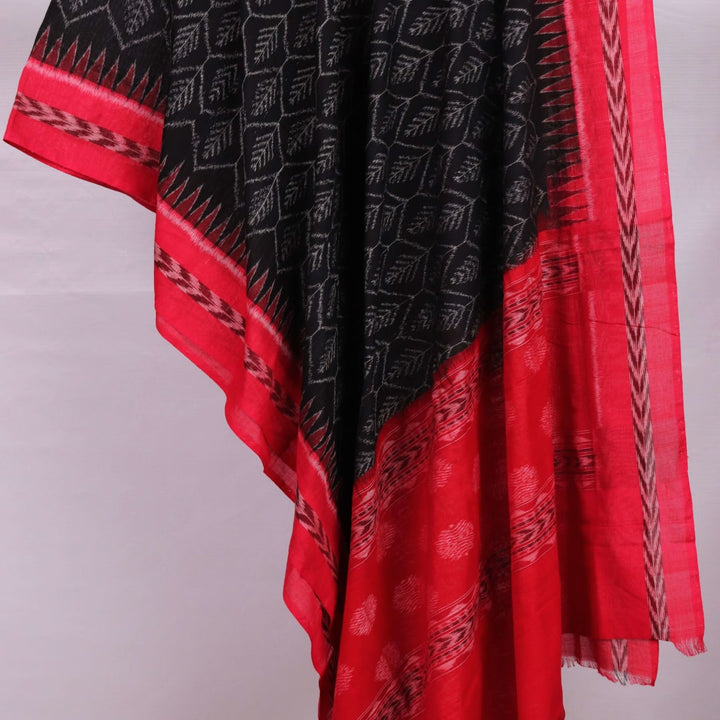 Stylishly draped Black Sambalpuri Dupatta in cotton with Red motifs