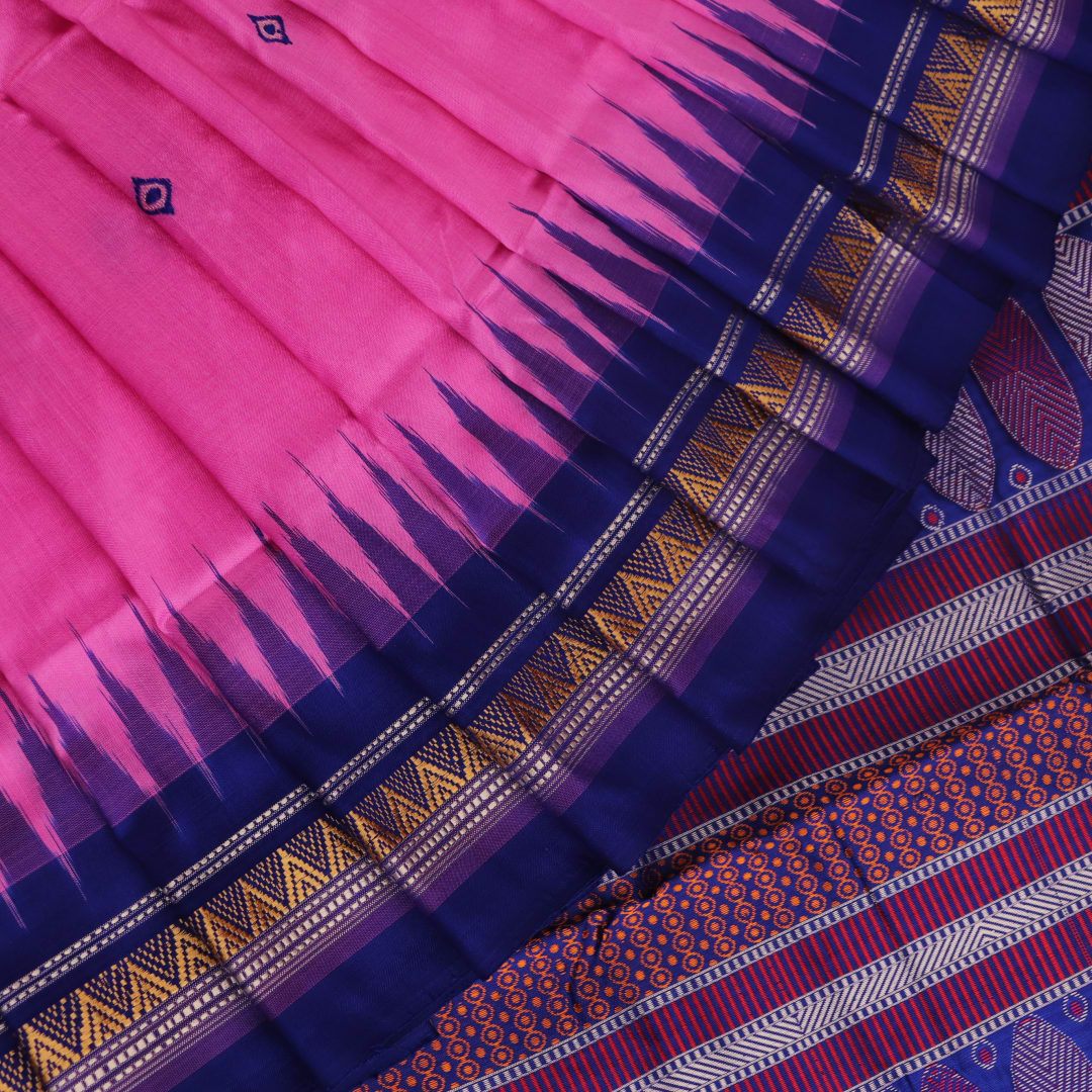 Handloom Pink Dongria Silk Saree with Blue border