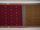 Full layout of the maroon and green Bomkai cotton saree showing the complete body and pallu design.