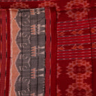 Full view of a grey and maroon Sambalpuri cotton saree with intricate motifs