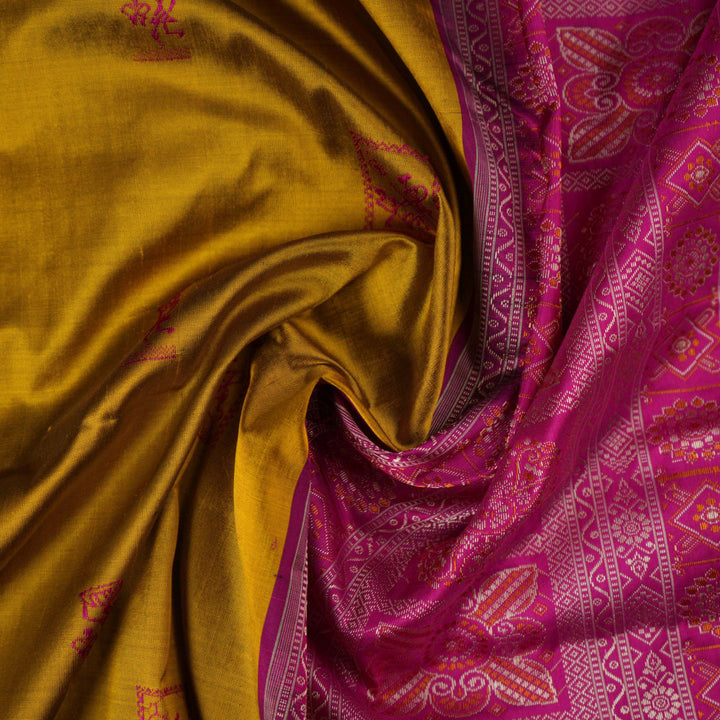 Extreme close-up of Bomkai Silk Saree fabric, highlighting its luxurious texture and handloom weave.