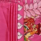 Close-up of pink silk Patachitra saree fabric, showcasing hand-painted texture and fine details.