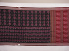 Full layout of the black and brown Sambalpuri cotton saree displaying motifs across the body and pallu.