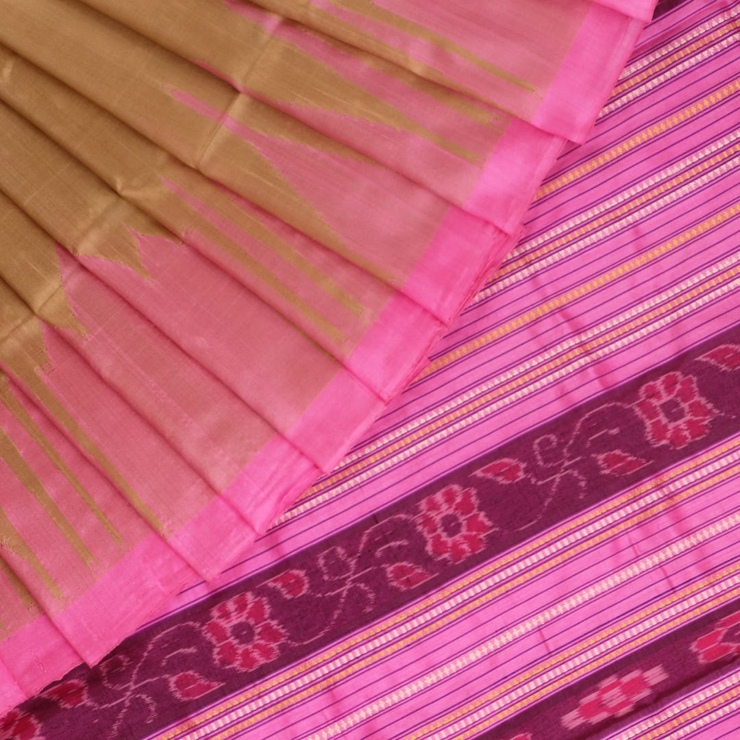 Handloom Green Sambalpuri Silk Saree with Pink border
