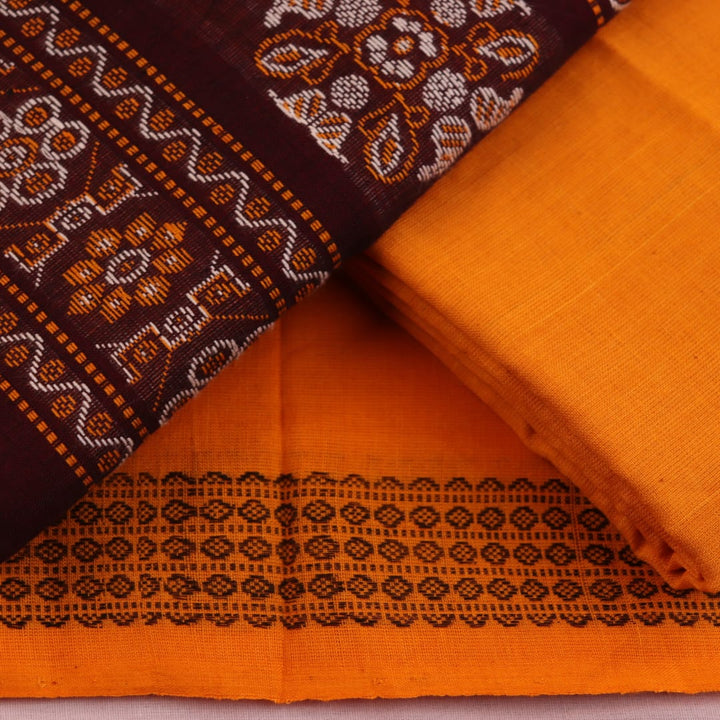 Coordinating maroon and yellow Bomkai cotton blouse piece with subtle border details.