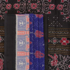 Full layout view of the blue and black Sambalpuri cotton saree displaying body patterns and border.