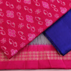 Pink & Blue Sambalpuri Silk handloom dress material blouse piece with motifs.