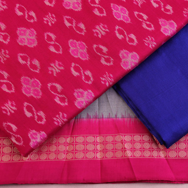 Pink & Blue Sambalpuri Silk handloom dress material blouse piece with motifs.