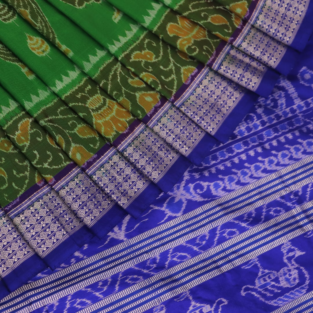 Handloom Green Sambalpuri Silk Saree with Blue border
